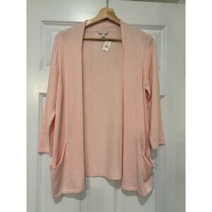 Talbots M Petite 3/4 Sleeve Open Front Lightweight Cardigan Pastel Pink NWT
